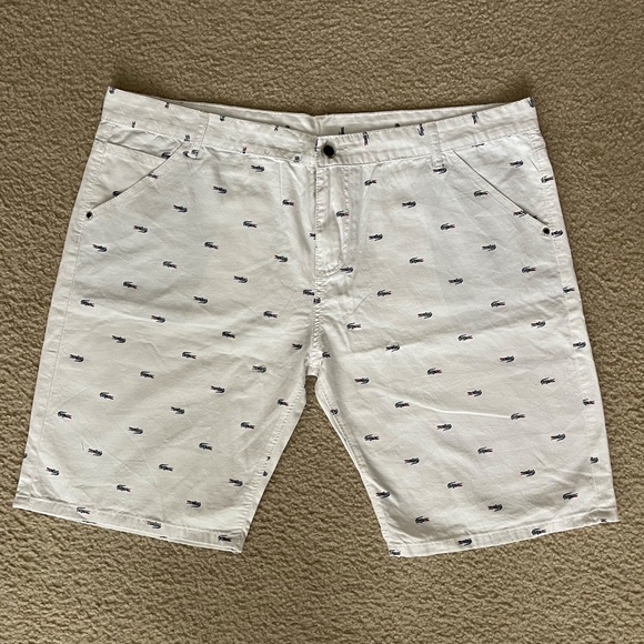 Men's Crocodile Print 5-Pocket Cotton 'Fashion Jeans' Shorts-White-Size 44 - Picture 3 of 6